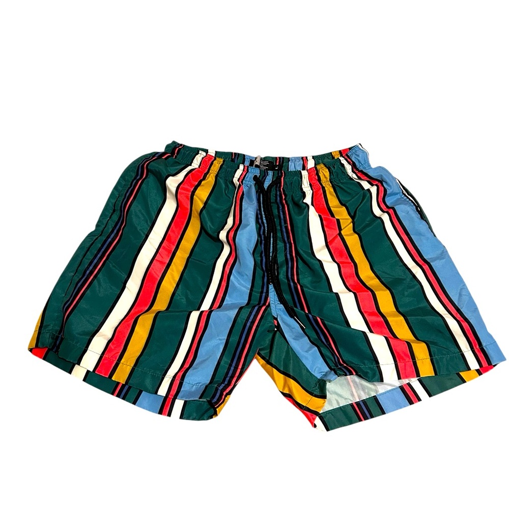 Size Large swim trunks. They run small. Colorful & fun for summer.